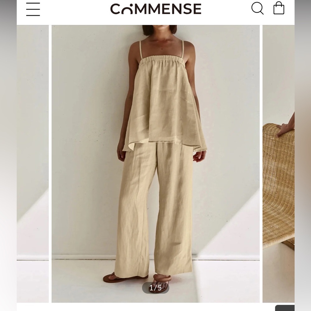 Commense Khaki Solid Casual Pants Set XL